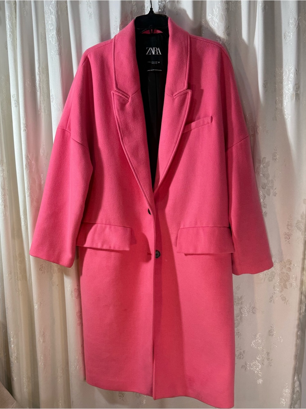 Zara Hot Pink Oversized Wool-Blend Coat